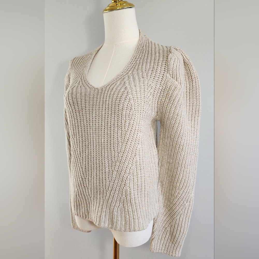 Puff Shoulder Cable Knit Sweater V-Neck by Universal Thread Size S